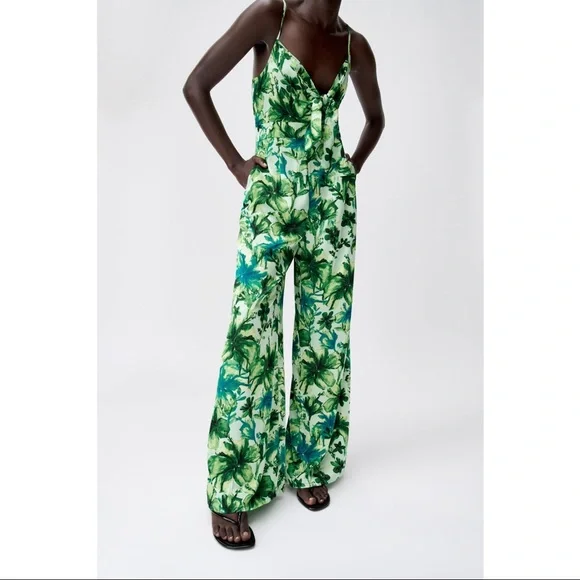 Zara Pants Jumpsuits Zara Tropical Print Long Jumpsuit